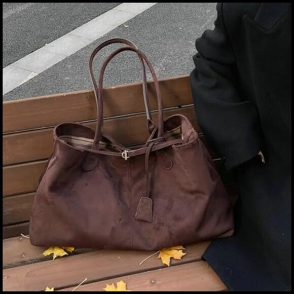 Oversized Suede Hobo Tote Elegant Slouchy Shoulder Bag Minimal Chic Retro - Picture 6 of 7